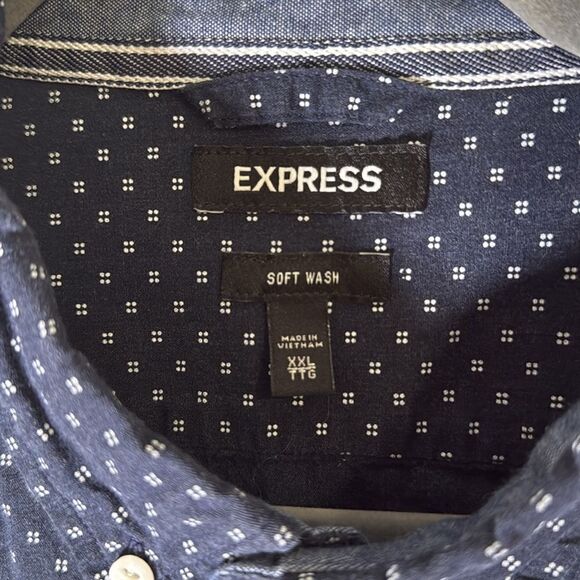 Express- Soft wash navy and white long sleeve button up dress shirt- Size XXL - Picture 3 of 6
